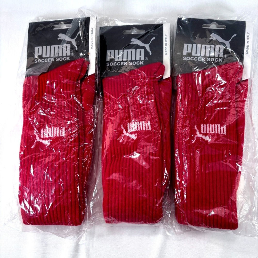 Puma Red Soccer Football Knee High Socks 3 Pairs Made in Italy Adult Size New